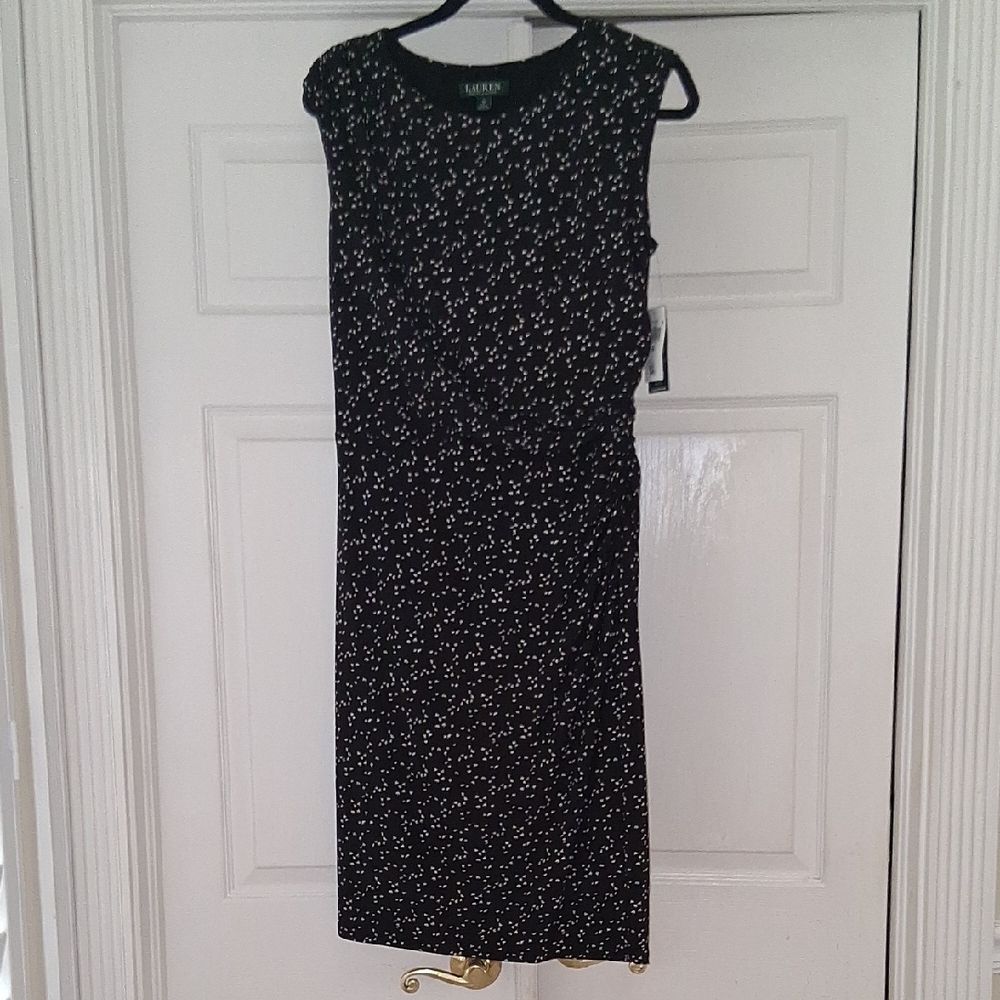 NWT Lauren Black Dress With White  Designs